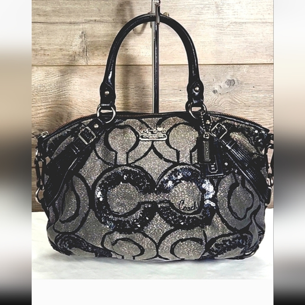 Coach Madison Opt Art Black and Silver Shoulder Bag.